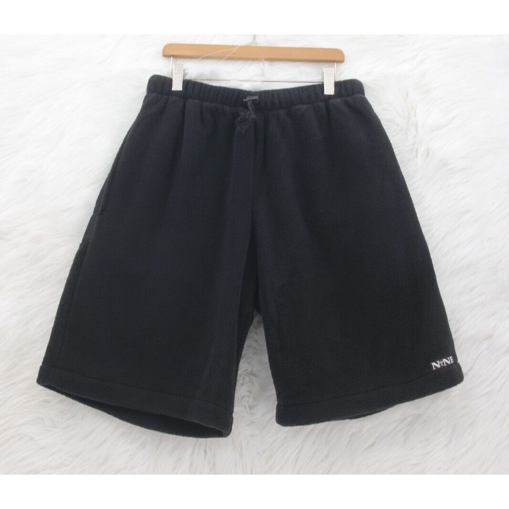 Polartec Fleece Shorts Mens L Black USA Pull On Nylon Seat Athleisure Cozycore